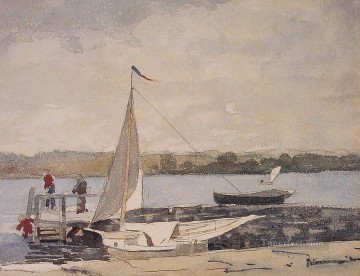  Gloucester Works - A Sloop at a Wharf Gloucester Realism marine painter Winslow Homer